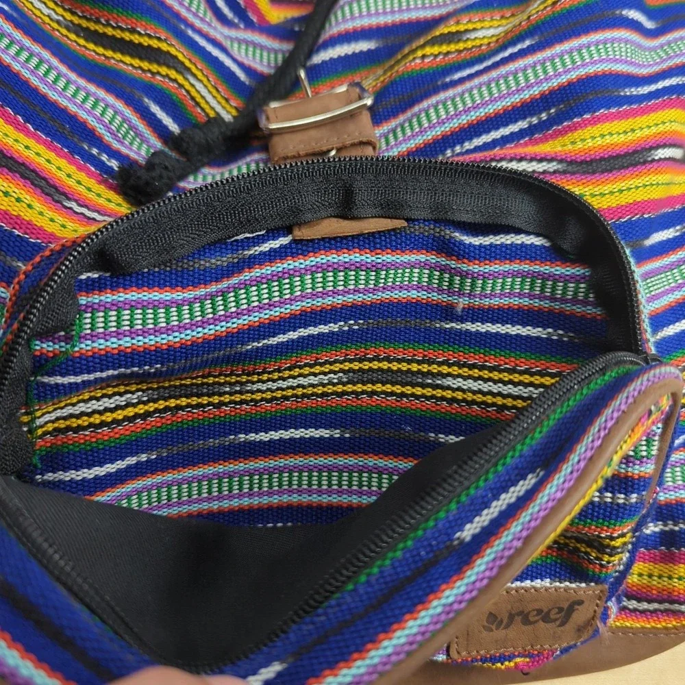 Reef Drawstring Backpack Sack, Hippie Boho Festival Striped Leather Surf‎ Beach